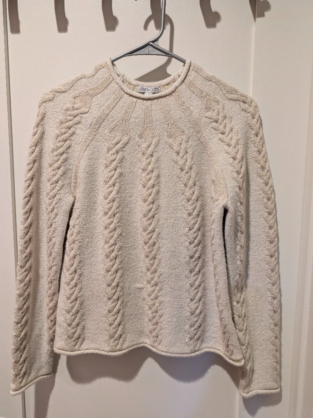 Crewcuts Girls Size L (10-11) Cream Cable Knit Metallic Sparkle Sweater EUC